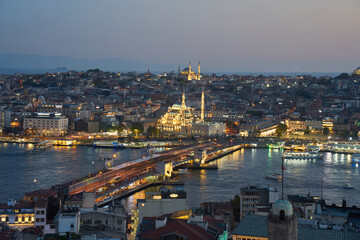 Panoramic view of Istambul at night, Turkey