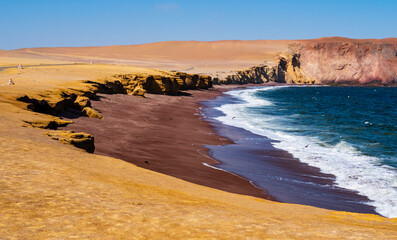 Stunning view of Red Beach in Paracas National Reserve, Ica region, Peru