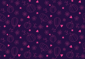 Cartoon retro vegetable harvest seamless Halloween pumpkins pattern for wrapping paper and fabrics and linens