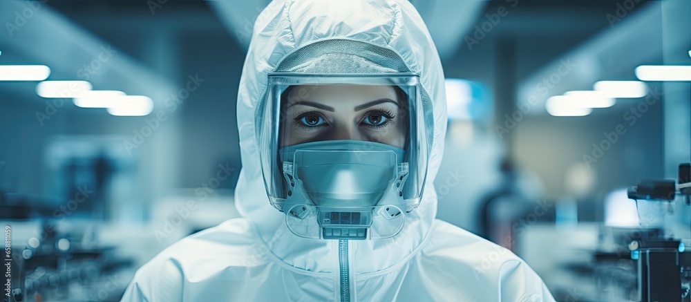 Poster scientist in the laboratory with copyspace for text