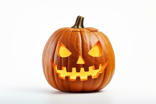 Spooky pumpkin with a Halloween face on a white background. Generative AI