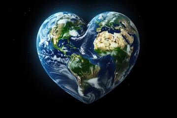 Planet earth in the shape of a heart. Created with Generative AI tools