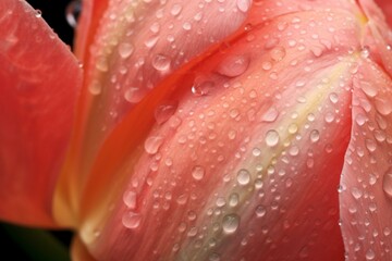 Close-up dewy tulip petal. Generative AI