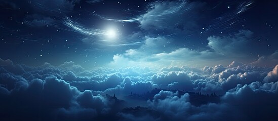 Blurred clouds under full moon night sky With copyspace for text - obrazy, fototapety, plakaty