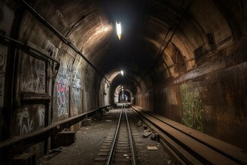 Fototapeta na wymiar Exploring subway tunnels. Generative AI