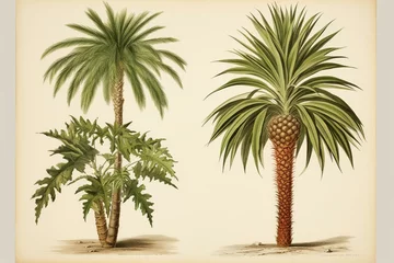 Poster Two types of palm plants portrayed in a vintage illustration. Generative AI © Zaida