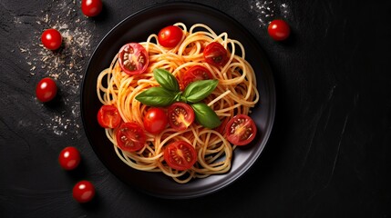 plate of delicious italian spaghetti on a wooden table
