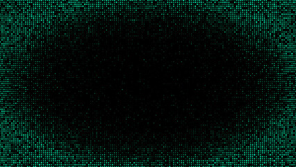 Halftone texture background with a hole. Futuristic abstract matrix backdrop. Particle pattern. Visualization of big data. Vector illustration.