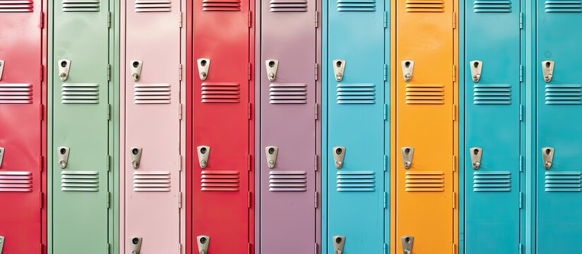 High School Student Lockers In Close Up View With Copyspace For Text