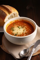 bowl of hot soup and bread