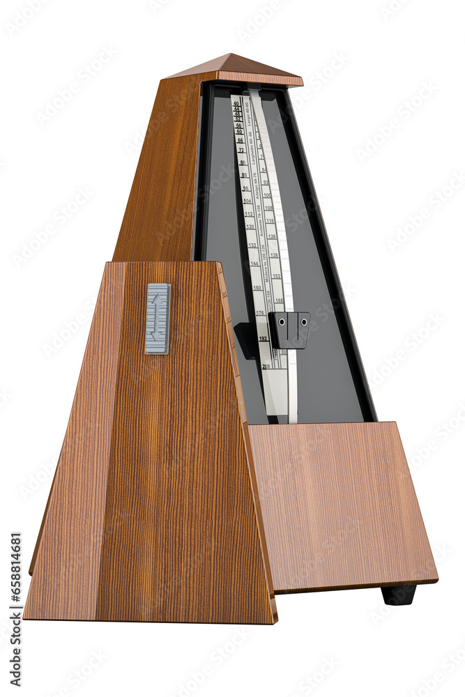Poster mechanical metronome, 3d rendering isolated on transparent background