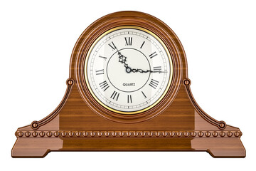 Retro chimes mantle clock, shelf clock, front view. 3D rendering isolated on transparent background