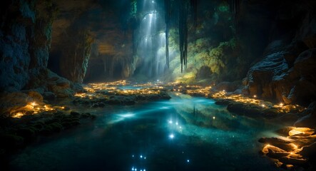 Fototapeta na wymiar The Shining Caves of Waitomo: A Journey into a Magical World