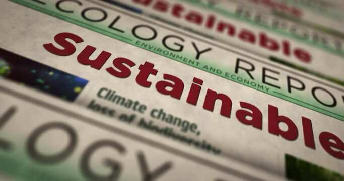 Sustainable green industry and eco friendly technology daily news newspaper printing. Abstract concept retro headlines 3d seamless looped.