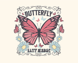 butterfly on pink background retro vintage