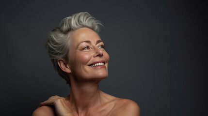 A Happy Mature Woman Embracing her Skin and Celebrating Her Beauty, Skin Care Model