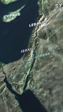 4k satellite view of Israel and Gaza Strip map. Selective focus. Military concept.