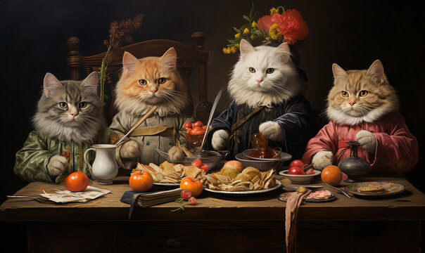 Feline Festivities, Four Vietnamese Cats Ringing in the Year 2024
