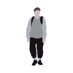 A man walks down the street in autumn clothes. 2D image for use as an entourage. Vector flat city infographics.