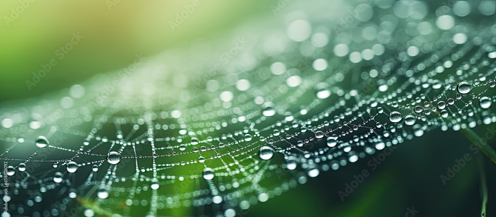 Wall mural dew on spider s web with copyspace for text