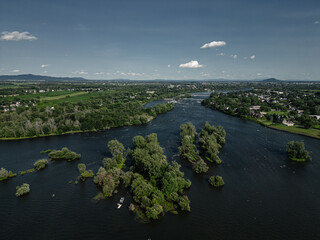 Fototapeta premium River and lake with islands from air