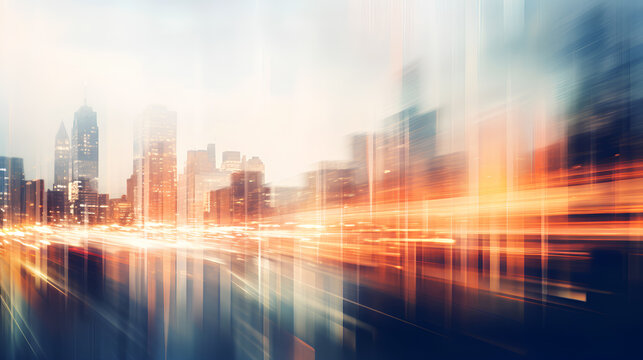 cityscape with blurred background and light trails - generative AI