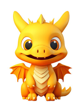 Cute little fire dragon creative minimal 3d style isolated white background, remove background