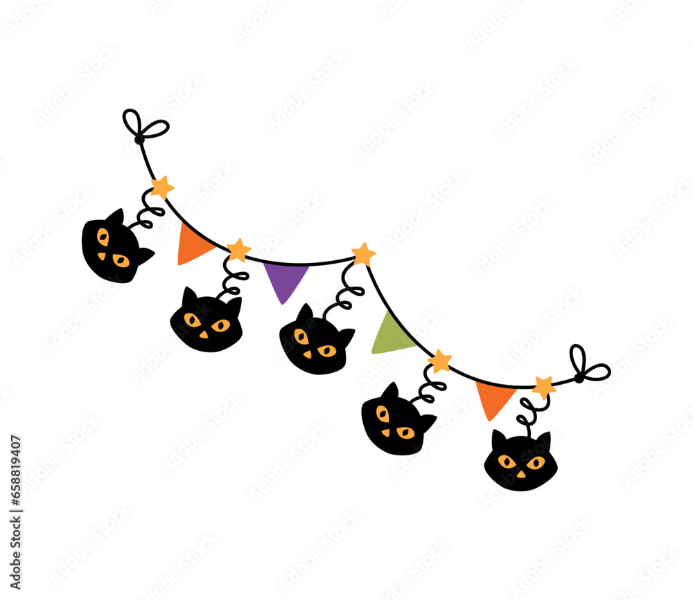 Wall mural halloween garland cats