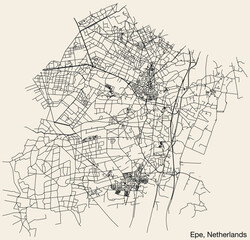 Detailed hand-drawn navigational urban street roads map of the Dutch city of EPE, NETHERLANDS with solid road lines and name tag on vintage background