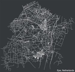 Detailed hand-drawn navigational urban street roads map of the Dutch city of EPE, NETHERLANDS with solid road lines and name tag on vintage background