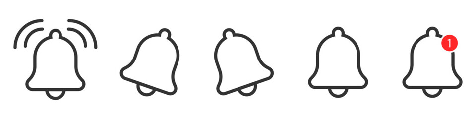 Notification bell icon on isolated background. Call and notification for watch, smartphone and alarm clock. Vector icon set EPS 10