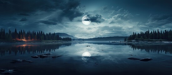 Moon mirrored in water With copyspace for text
