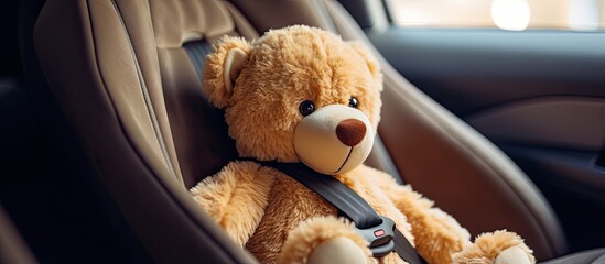 Human hand placed inside car with stuffed animal With copyspace for text