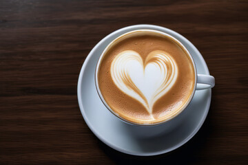 heart shaped cream art in a single coffee cup - obrazy, fototapety, plakaty
