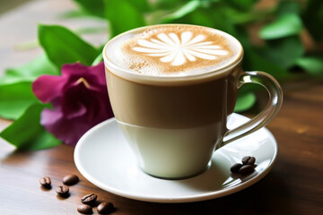 Obraz premium floral staged single coffee cup with flower-styled cream art