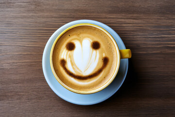 top down smiley face cream art single coffee cup