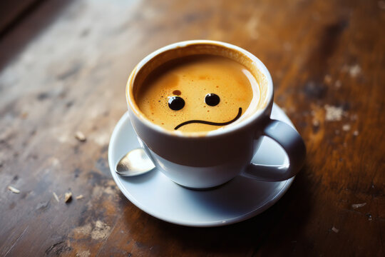 meh face cream art in single coffee cup