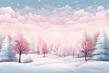 Winter landscape in pastel colors.