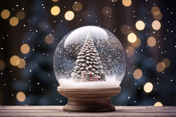 Fototapeta na wymiar Snow globe with christmas tree.
