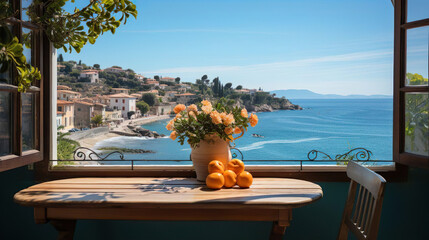 resort hotel in Italy on the Amalfi coast - Generative Ai - obrazy, fototapety, plakaty