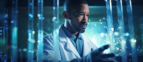 Scientist examining DNA research and medical data analysis in a laboratory Covid healthcare professional and clinic study on cancer innovation and virus testing With copyspace for text