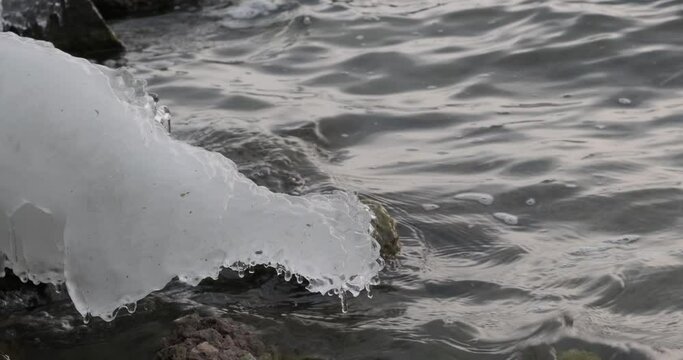 Witness the stunning contrast of ice formations against the backdrop of pristine lake waters in Sevan, Armenia