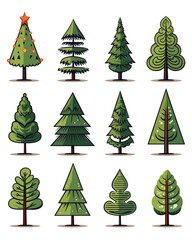 Set of Christmas tree illustrations