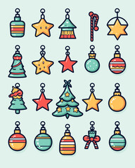 Set of Christmas tree ornaments, illustrations of Christmas tree baubles