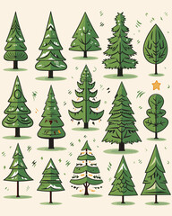 A set of cheerful Christmas trees