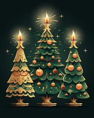 Obraz premium A set of cheerful Christmas trees