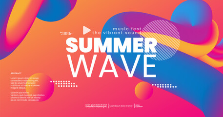 Lively summer sound wave music poster. Club party flyer. Electronic Music festival poster with abstract gradients waves music background neon colors. 90s style