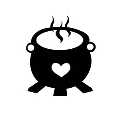 Witch's cauldron with love potion on white background