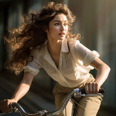 Fototapeta na wymiar Young beautiful woman on a retro bicycle in nature.