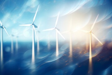 wind turbine in the wind background illustration with lots of blurry bokeh and room for copy